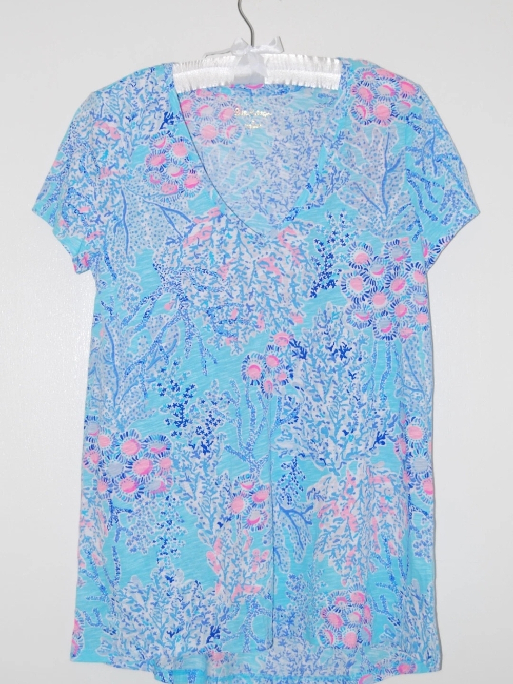 Lilly Pulitzer Aqua Floral V-Neck